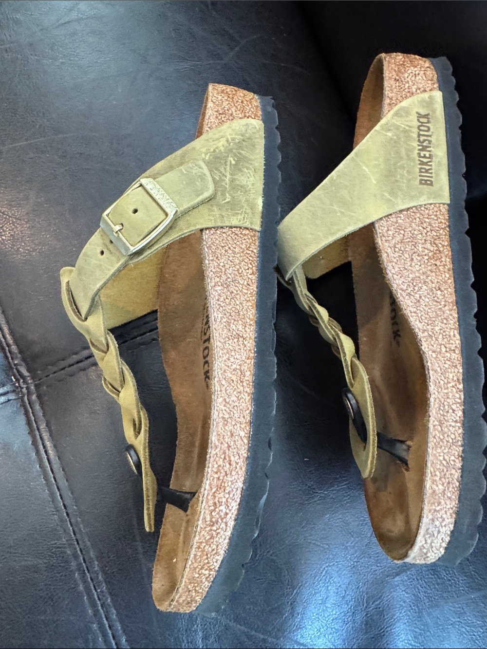 Birkenstock Women’s Olive Braided Thong Sandals with Cork Footbed - Picture 7 of 9